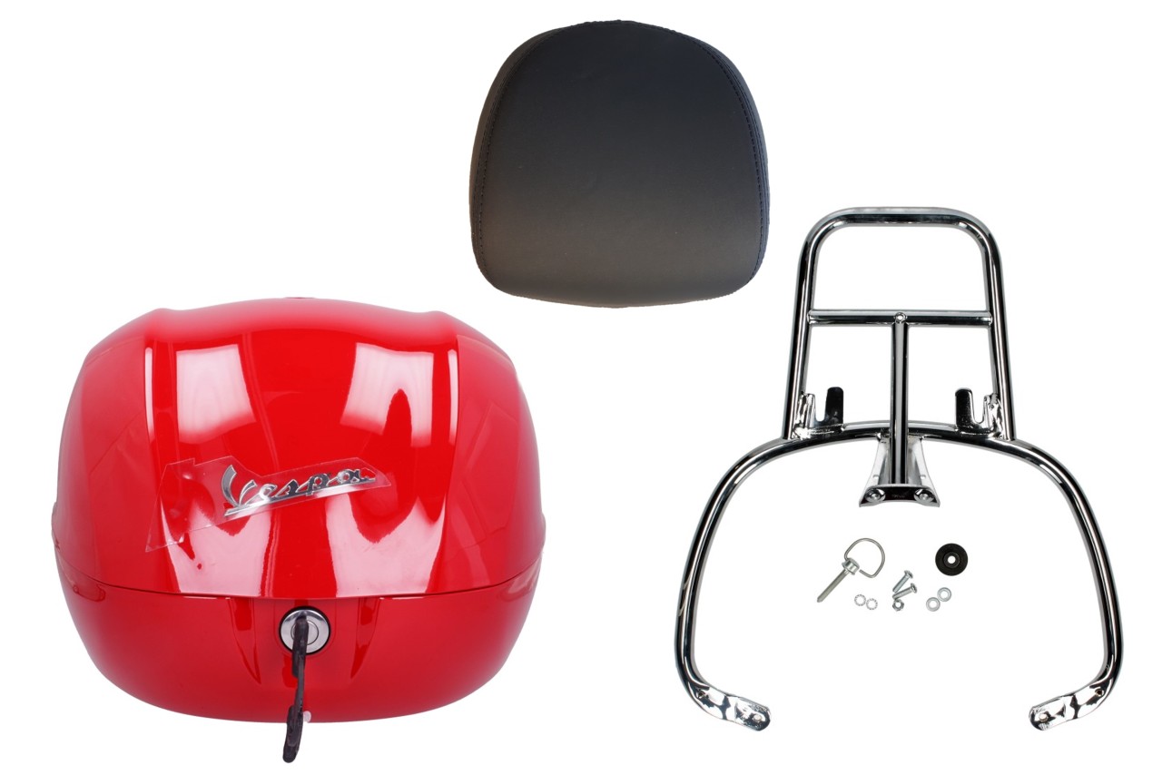 Topkofferset 32L rode draak (894), rugkussen zwart voor Vespa Sprint / Primavera