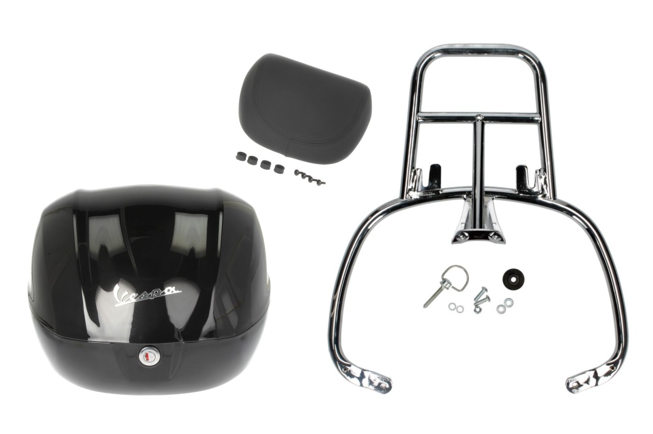Topcase Kit 32L nero cosmo (98/A), rugkussen zwart voor Vespa Primavera