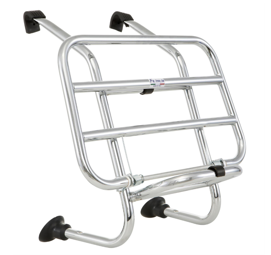 Bagagerek vooraan voor Vespa PX 80-200cc, opvouwbaar, chroom