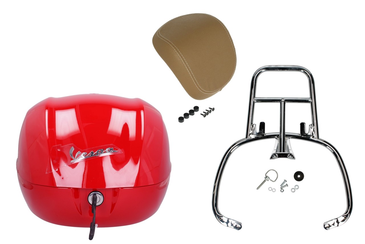 Topkofferset 32L rode draak (894), rugkussen beige voor Vespa Sprint / Primavera