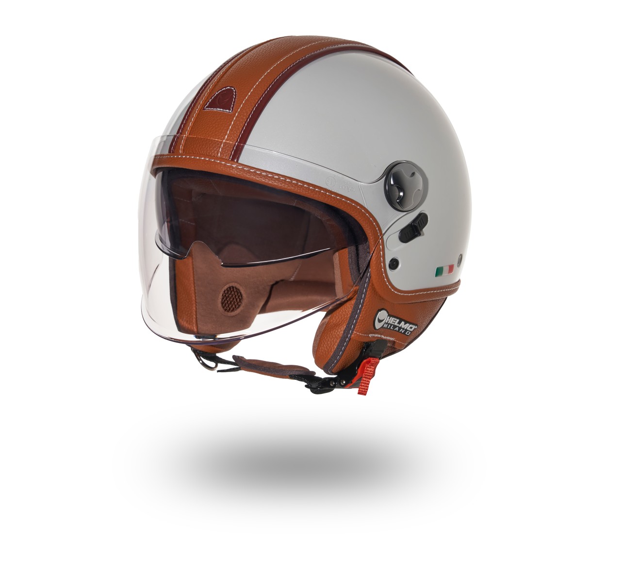 Helmo Milano Demi Jet PelleDura Premium, glanzend wit met bruin eco-leer
