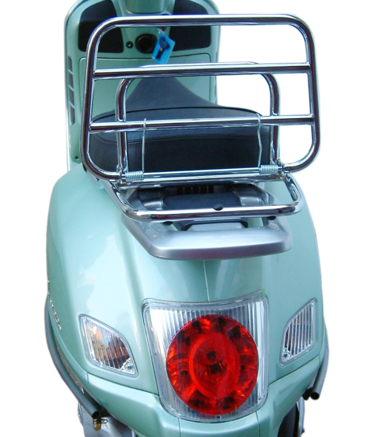 Bagagerek achteraan voor Vespa GT /GT L 125/200ccm, opvouwbaar, chroom