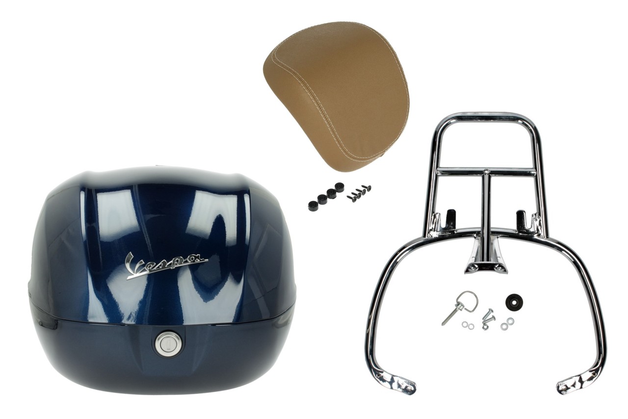 Topkofferset 32L blauw middernacht (222/A), rugkussen beige voor Vespa Sprint / Primavera