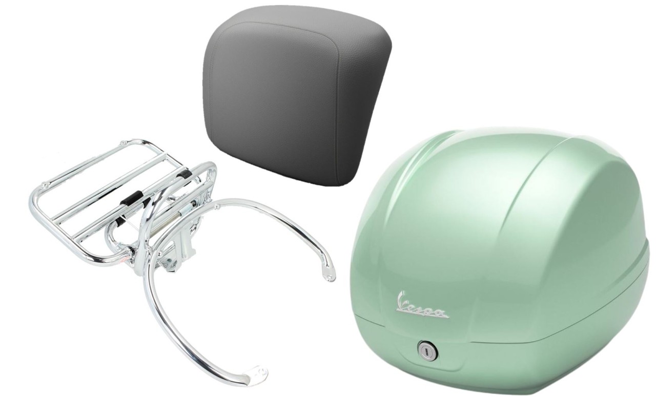 Topkofferset 36L latte menta (350/A), bagagerek chroom voor Vespa GTS 125/300/310
