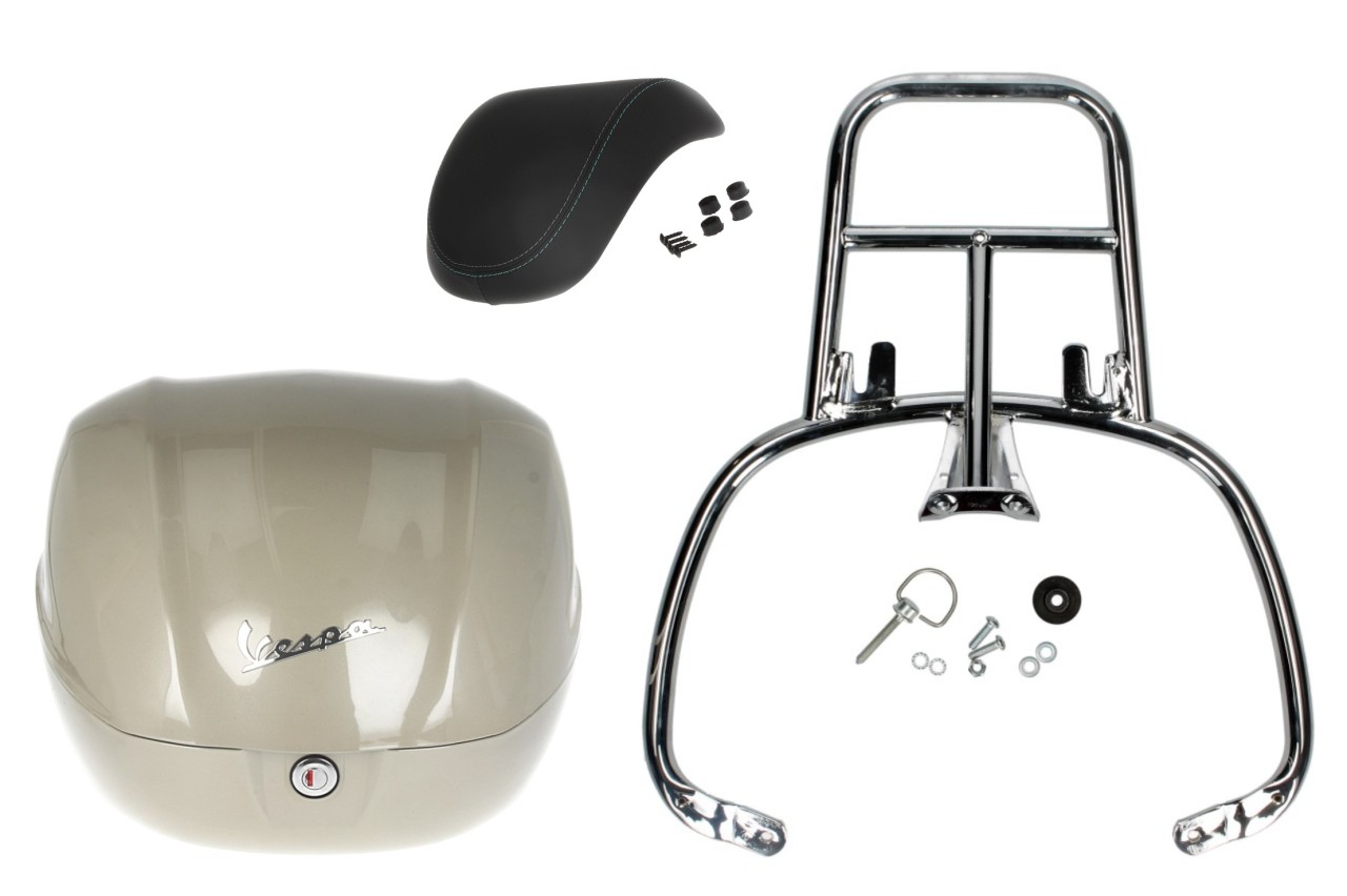 Topcase Kit 32L beige (Q01), rugkussen zwart voor Vespa Primavera