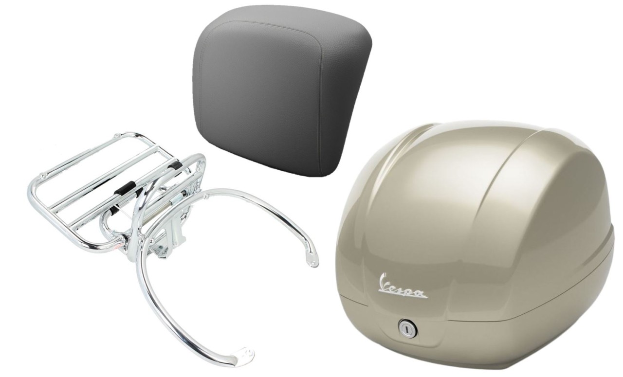 Topkofferset 36L beige (Q01), bagagerek chroom voor Vespa GTS 125/300/310
